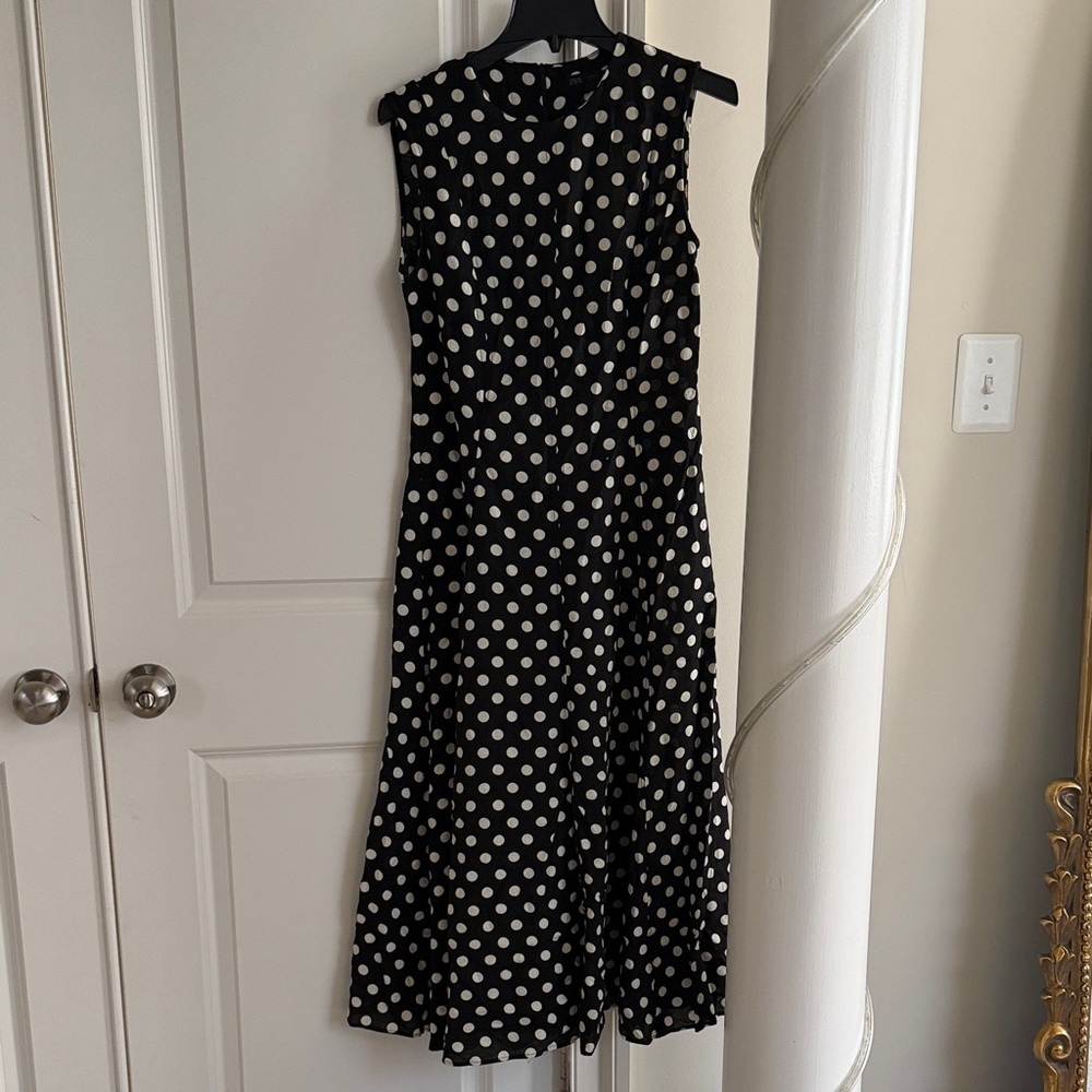 Zara Black&White Polka Dot Sleeveless Midi Dress - Picture 2 of 7